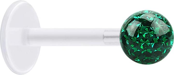 Produktbild Star Piercing Micro Labret transparent mit Kristallkugel grün und Epoxy Schutzschicht (ohne Messing, Chirurgenstahl 316L, Bioflex)