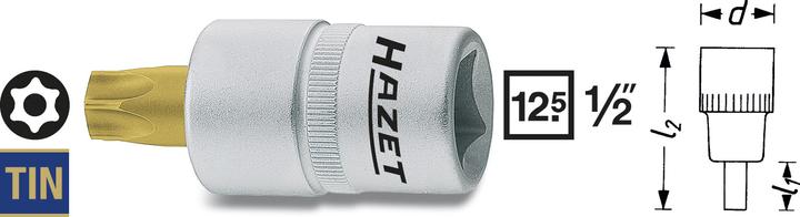 Actual product image HAZET Screwdriver socket ∙ TORX 992-T55H ∙ Square, hollow 12.5 mm (1/2 inch) ∙ Tamper-resistant TO…