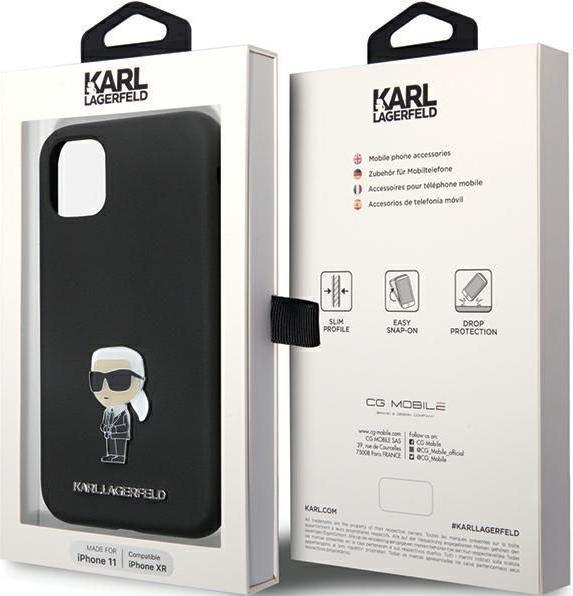 Actual product image Karl Lagerfeld KLHCN61SMHKNPK iPhone 11 / Xr 6.1" czarny/black Silicone Ikonik Metal Pin (Apple iPhone XR, Apple iPhone 11)