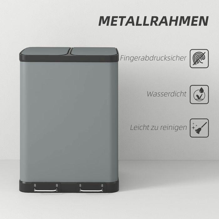 Image du produit Swisshandel24 Mülleimer 2 x 30L Treteimer mit Deckel, Fusspedal, Inneneimer, Metall (60 l)