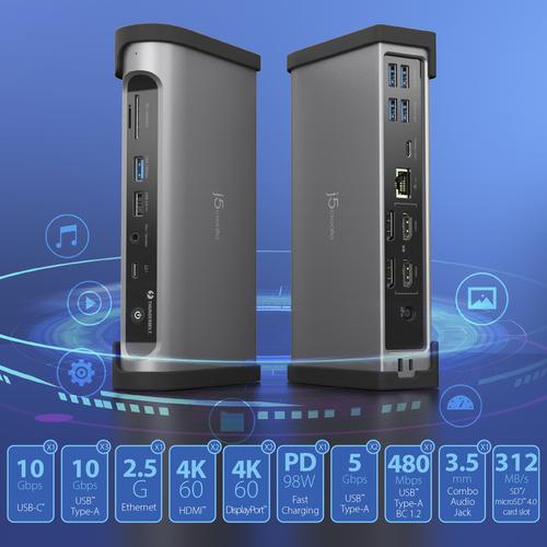 Actual product image j5Create JTD568 Thunderbolt™ 4 Quad Display Docking Station-UK, Black, Wired, Thunderbolt 4, 98 W, 1 (Thunderbolt, 4 Ports)