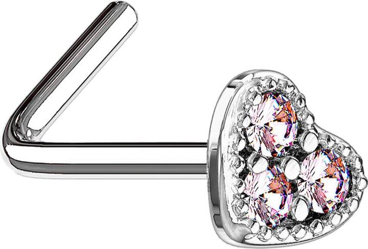Immagine prodotto Star Piercing Nasenstecker gewinkelt silber Herz Kristall pink (Ottone, Acciaio chirurgico 316L)