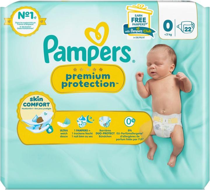 Produktbild Pampers Premium Protection (Gr. 0, Tragepack, 22 Stück)