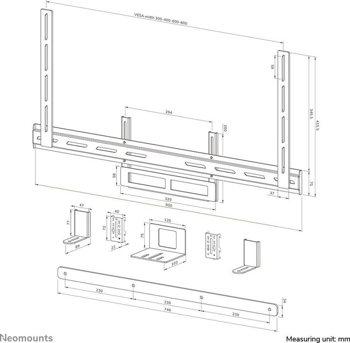 Produktbild Neomounts Videobar-Kit universal -10kg 43-110"/200x200-800x600/schwarz