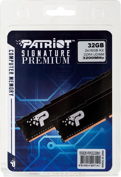 Immagine prodotto Patriot Firma Premium PSP432G3200KH1 Modulo di memoria GB DDR4 (2 x 16GB, 3200 MHz, DDR4-RAM, DIMM)