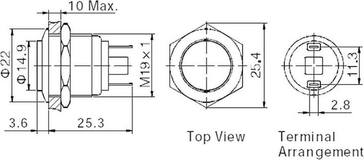 Actual product image Tru Components 701953 GQ19H-10/J/S Vandal-resistant pushbutton 48 V/DC 2