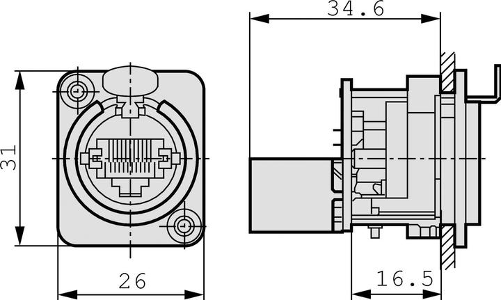 Produktbild Neutrik - Ethercon - Metall- Chassisbuchse Für Standard Rj45-Stecker (S/FTP, CAT5e, 0.17 m)