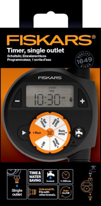 Produktbild Fiskars Zeitschaltuhr/Timer mit 1 Ausgang, Für alle gängigen Wasserhahngrössen, Leicht ablesbares LCD (Tropfschlauch + Tropfrohr)
