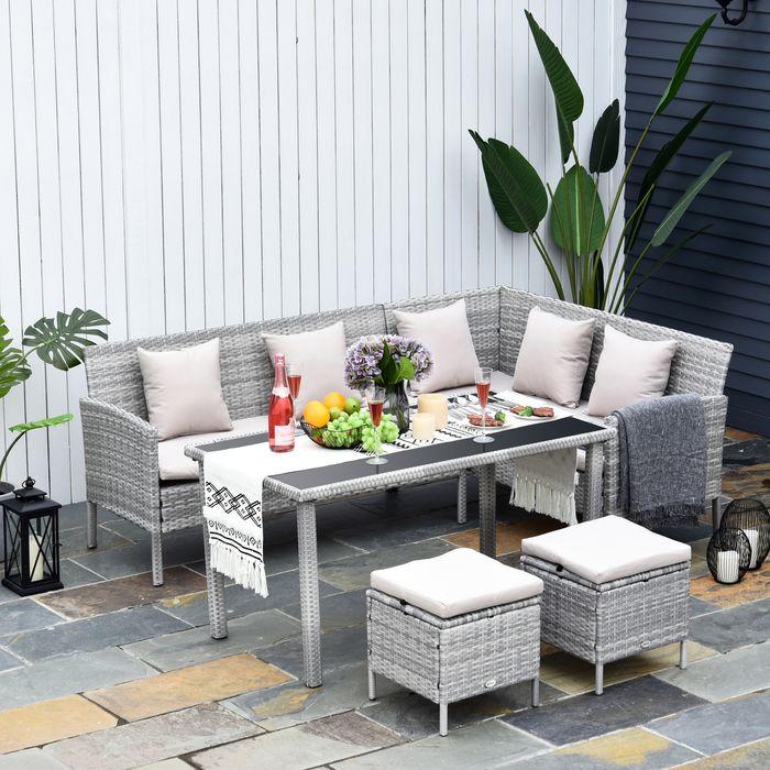 Immagine prodotto Swisshandel24 Set di mobili da giardino in rattan con poggiapiedi in metallo grigio 134 x 60 x 75 cm (125 cm)