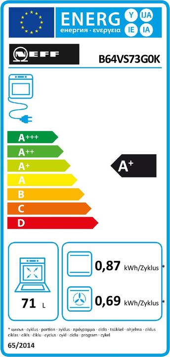 Energie-Label Neff N 90, Einbau-Backofen mit Dampfunterstützung, 60 x 60 cm, Graphite-Grey, B64VS73G0K