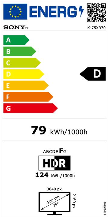 Energy Label Sony K-75XR70AEP (75", Bravia 7, Mini-LED, 4K, 2024)