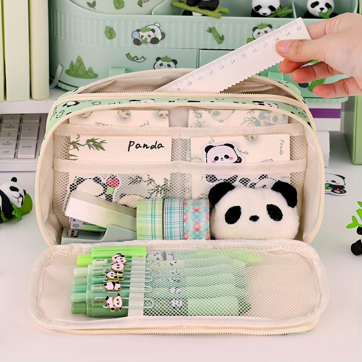 Immagine prodotto Only-Bags.Store Geräumiges Federmäppchen mit Panda-Motiv - strapazierfähiges Oxford-Gewebe, mehrlagiger Organizer