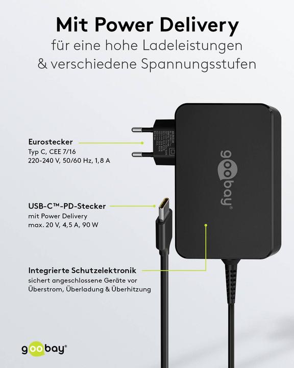 Actual product image Goobay USB-C charger for laptops 90 W black (90 W)