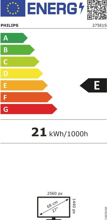 Energielabel Philips E-line 275E1S/00 (2560 x 1440 pixels, 27")