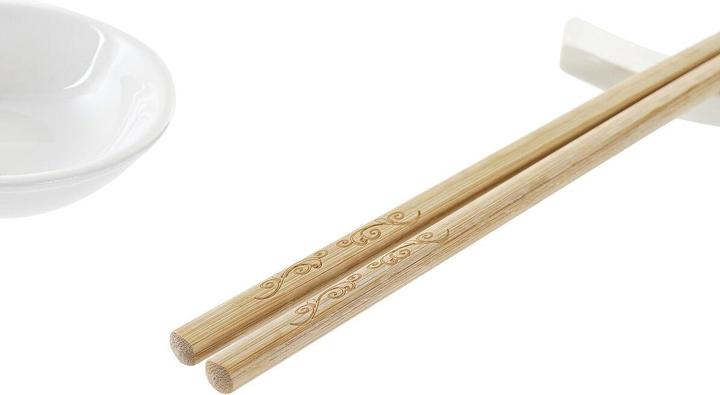 Produktbild DKD Home Decor Sushi-Set Bambus Steingut Weiss natürlich Orientalisch 27,3 x 20,3 x 2,5 cm (12 Stück) (12 Stück)