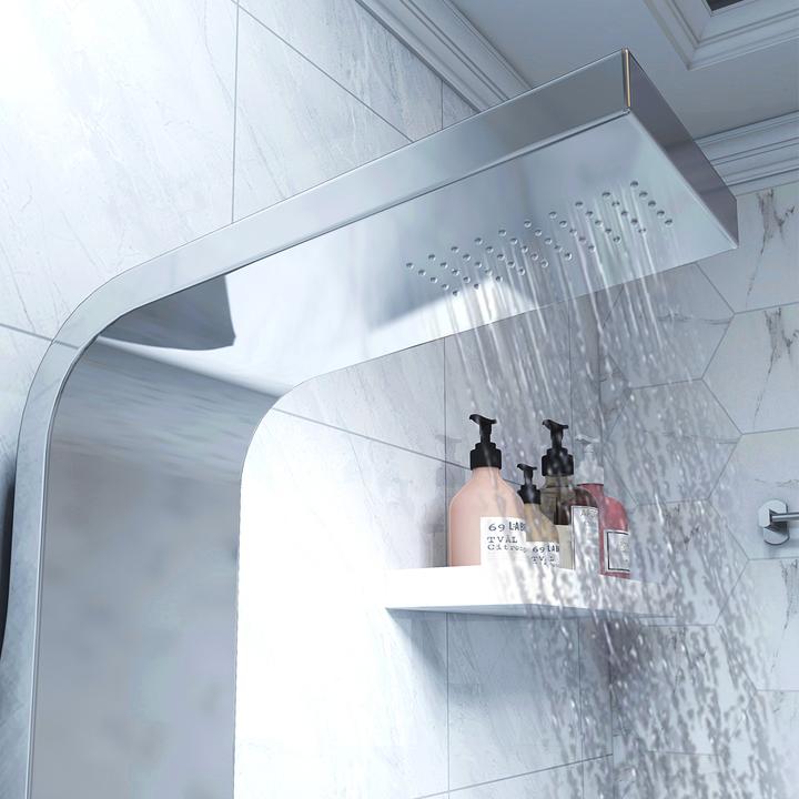 Produktbild PureHaven Luxus Edelstahl Duschpaneel 140x20x46 cm Regenwasserdusche Tropenbrause Massagefunktion Ha