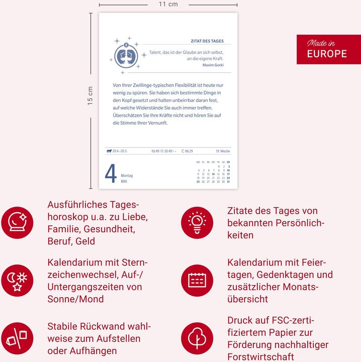 Actual product image Harenberg Zwillinge Sternzeichenkalender 2026 - Tagesabreisskalender - Ihr Horoskop für jeden Tag (Hardcover, German)
