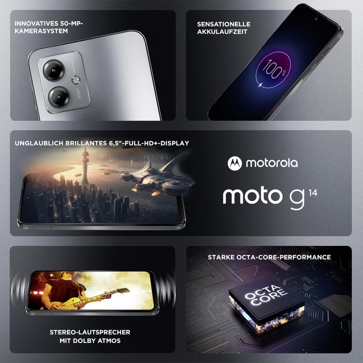 Produktbild Motorola Moto G14 (128 GB, Steel Grey, 6.50", Dual SIM, 50 Mpx, 4G)