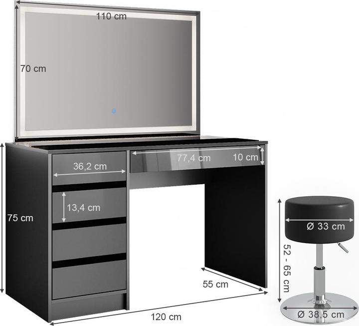 Produktbild Vicco Sherry mit Hocker und Beleuchtung (120 x 55 x 75 cm)