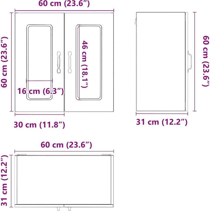 Image du produit VidaXL Armoire de cuisine suspendue avec porte vitrée Kalmar brun imitation chêne (60 x 31 x 60 cm)