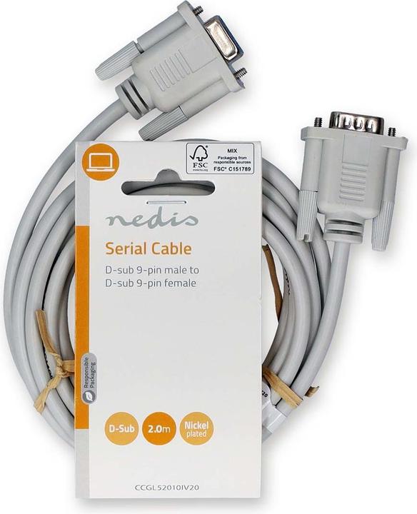 Immagine prodotto Nedis Cavo seriale | D-SUB 9 pin maschio | D-SUB 9 pin femmina | Nichelato | 2,00 m | Rotondo | PVC (2 m, VGA)