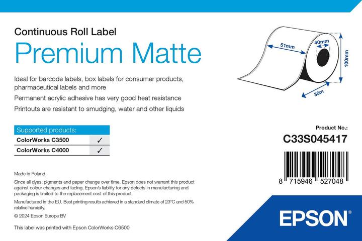 Image du produit Epson Étiquette Premium Mat