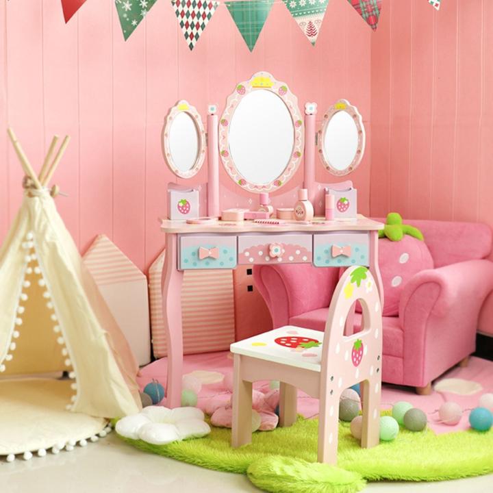 Produktbild Hermex Spiel Schminktisch für Kinder Kosmetik Kommode Schminkspiegel Beauty Tisch (60 x 30 x 96.5 cm)