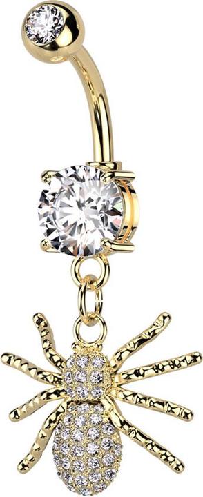Produktbild Star Piercing Banane vergoldet mit zwei Kugeln Kristall silber Anhänger Spinne Kristallen silber (Chirurgenstahl 316L, Messing)