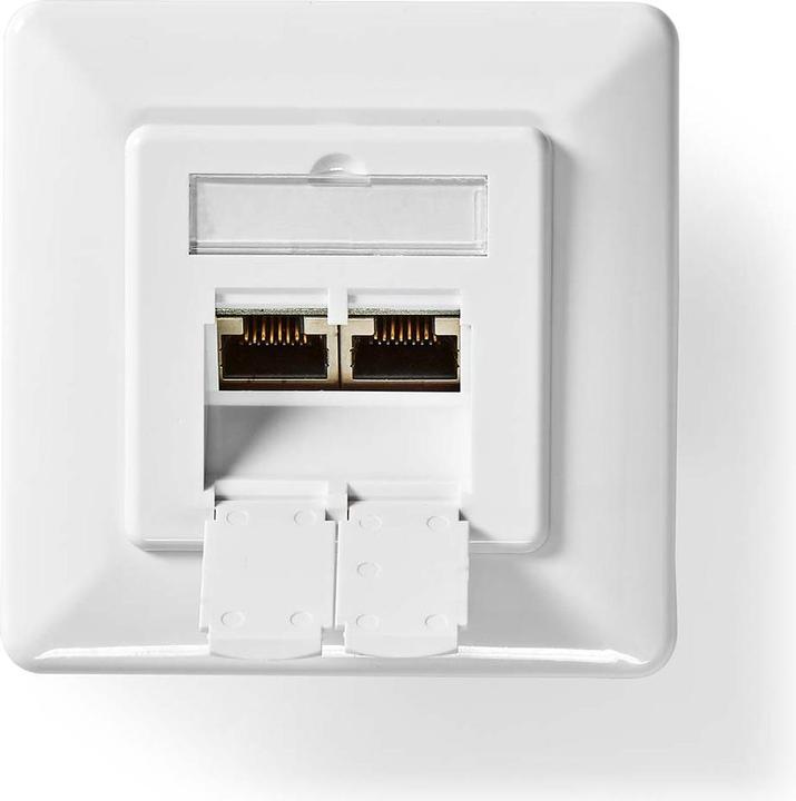 Actual product image Nedis Network wall outlet | Flush-mounted | 2-Port port(s) | CAT6 | Straight | Socket | Gold-plated | PVC (UTP, CAT6, 0.08 m)