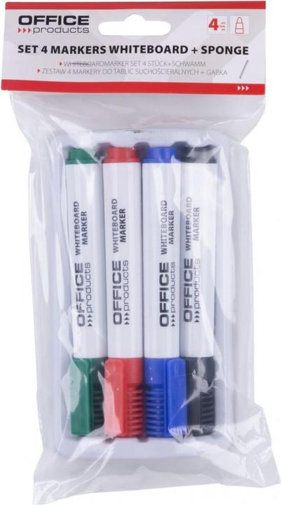 Produktbild Office Products Textmarker-Set mit magnetischem Schwamm für Whiteboards (Schwarz, Grün, Blau, Rot, 3 mm, 4 x)