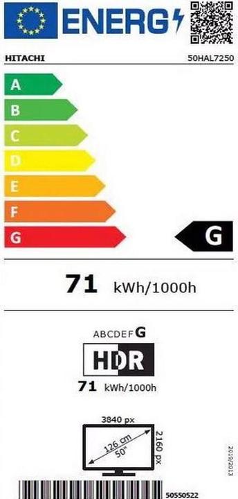 Energie-Label Hitachi TV 50HAL7250 Android TV (50", LCD, 4K, 2020)