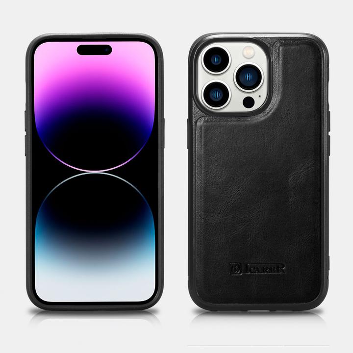 Image du produit iCarer Leather Oil Wax case for iPhone 14 Pro Max leather case black (WMI14220720-BK) (Apple iPhone 14 Pro Max)