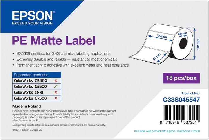 Produktbild Epson PE Matte Label 102 mm x 51 mm