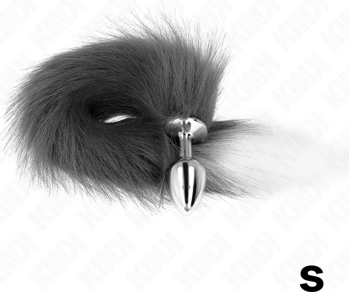 Actual product image Kink Anal Plug Size S 7 X 3 cm With Plastic Tail 40 cm Grey And White