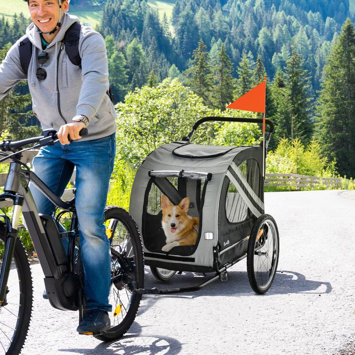 Produktbild PawHut 2-in-1 Hundewagen und Anhänger mit Luftpumpe und roter Fahne