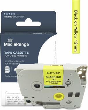 Produktbild MediaRange Schriftbandkassette schwarz auf signalgelb 5m x 12mm (1.20 cm, Gelb)
