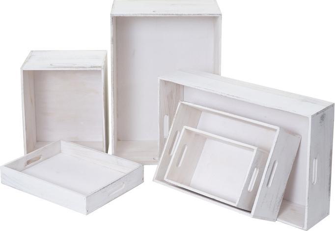 Image du produit Swisshandel24 Lot de 6 boîtes en bois HWC-C20, boîte de rangement déco en bois, look shabby vintage blanc shabby