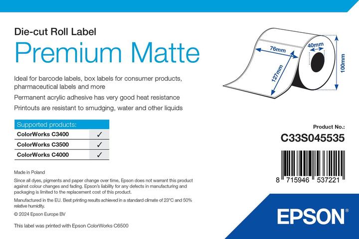 Image du produit Epson Étiquette de tapis de qualité supérieure 76 mm x 127 mm