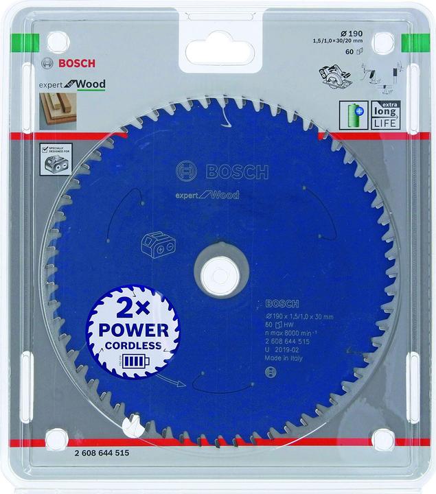 Immagine prodotto Bosch Professional Zubehör Lama circolare a batteria Expert per legno, 190 x 1,5/1 x 30, 60 denti