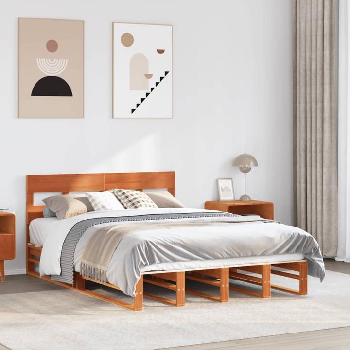 Produktbild VidaXL Massivholzbett Holzbett Bett Palettenbett mit Kopfteil 135x190cm Kiefer (135 x 190 cm)