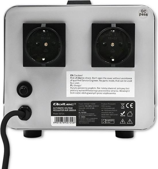 Actual product image Qoltec 50724 Automatyczny stabilizator napięcia AVR 2000VA (2000 VA, 1600 W)