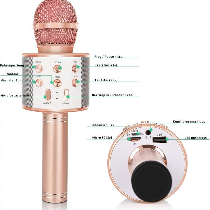 Immagine prodotto Esmée Microfono per karaoke con Bluetooth, AUX e altoparlante - oro rosa (iOS/Android)