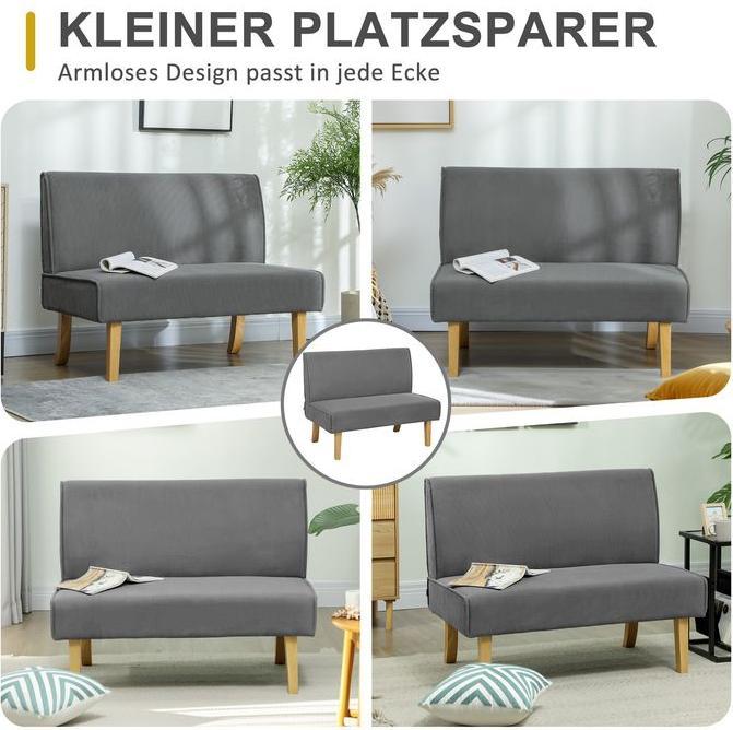 Image du produit Swisshandel24 2 Sitzer Sofa, Couch mit Cord-Optik, Holzbeine für Schlafzimmer, Grau (2 places)