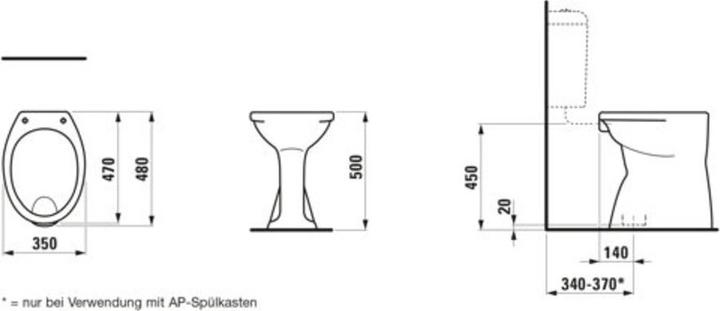 Produktbild Laufen Albonova Stand-WC, Flachspüler, Abgang senkrecht, mit Spülrand, 480x350x500mm, H82199800000