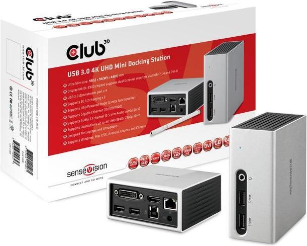 Actual product image Club 3D CLUB3D SenseVision USB 3.0 4K UHD Mini Docking Station (USB-C, 4 Ports)