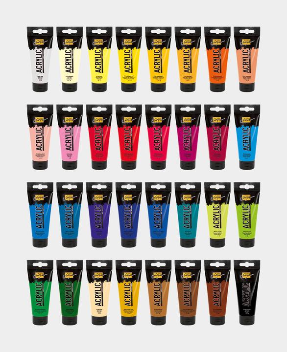 Immagine prodotto Solo Goya Set in acrilico (Beige, Blu cobalto, Verde chiaro, Ossido marrone scuro, Avorio, Verde foglia, Blu coelin, Giallo-verde, Blu oltremare, Turchese, Viola, Vera arancia, Verde permanente, Blu primario, Marrone scuro, Ocra, Rosa, Terracotta, Azzurro, Rosso vino, Cremisi, Luce gialla reale, carminio, 640 ml)