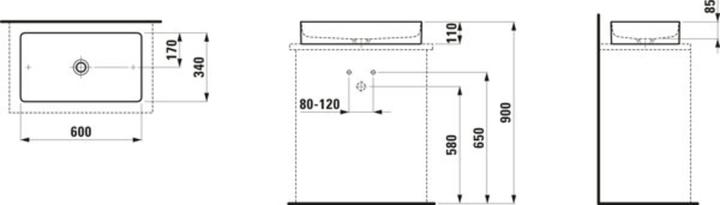 Produktbild Laufen Living Square Waschtisch-Schale, ohne Hahnloch, ohne Überlauf, 600x340mm, H811434 (640 mm, 150 mm)