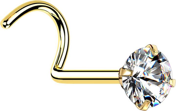 Image du produit Star Piercing Clou de nez courbé doré cristal rond serti d'argent (Acier chirurgical 316L, sans laiton)