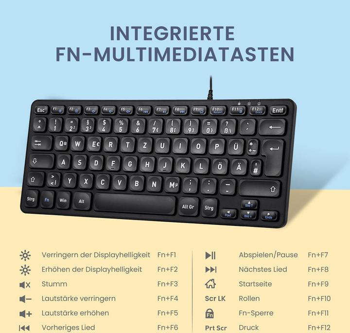 Actual product image Perixx PERIBOARD-432B EN, mini keyboard, USB wired, black (DE, Cable)