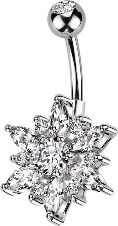 Produktbild Star Piercing Banane silber mit Kugel silber Kristall silber und Blume Kristalle silber und silber (Chirurgenstahl 316L, Messing)